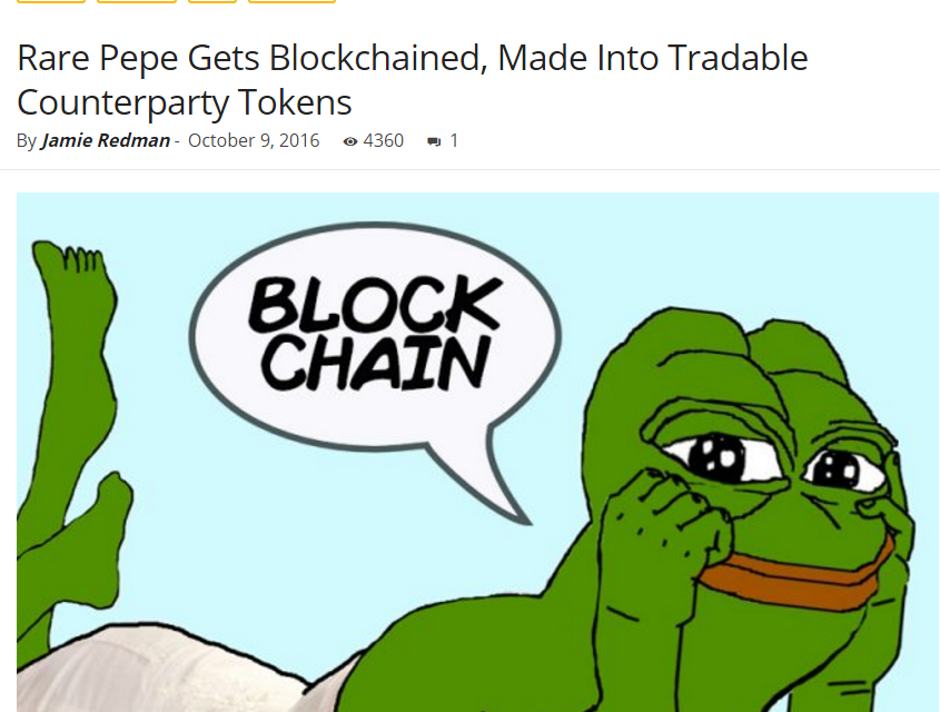 Rare Pepe gets a write-up on News.Bitcoin.com